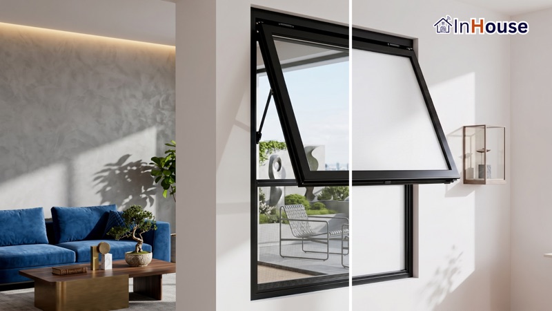 หน้าต่างกระทุ้งกระจก · Top-Hung Window