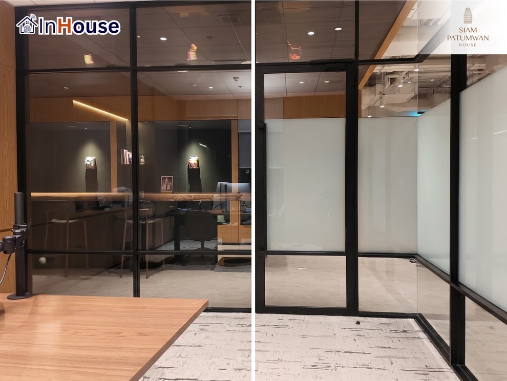 ห้องผู้บริหาร Executive office · ฟิล์มไฟฟ้า Smart Film · กระจกฝ้าไฟฟ้า Smart Glass · Siam Patumwan House · InHouse