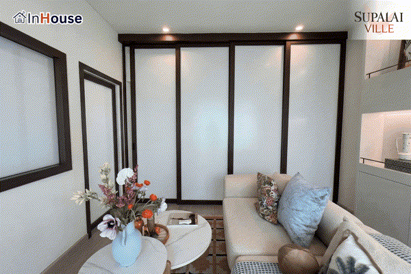 ห้องรับแขก ติดตั้งฟิล์มไฟฟ้า Smart Film กั้นห้อง Partition บ้านพักอาศัย เปลี่ยนใส-ขุ่น