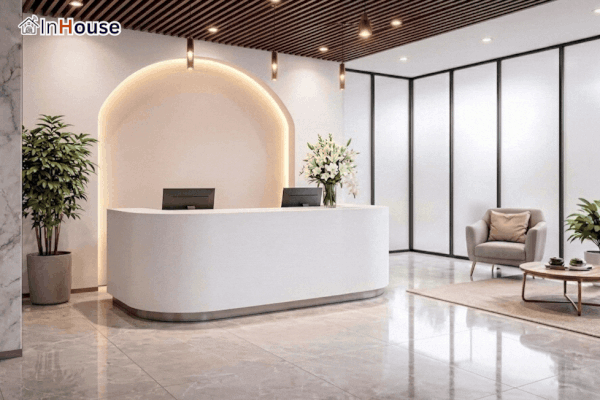 โรงแรม Lobby Reception ติดตั้งฟิล์มไฟฟ้า Smart Film กระจก Facade ทันสมัย