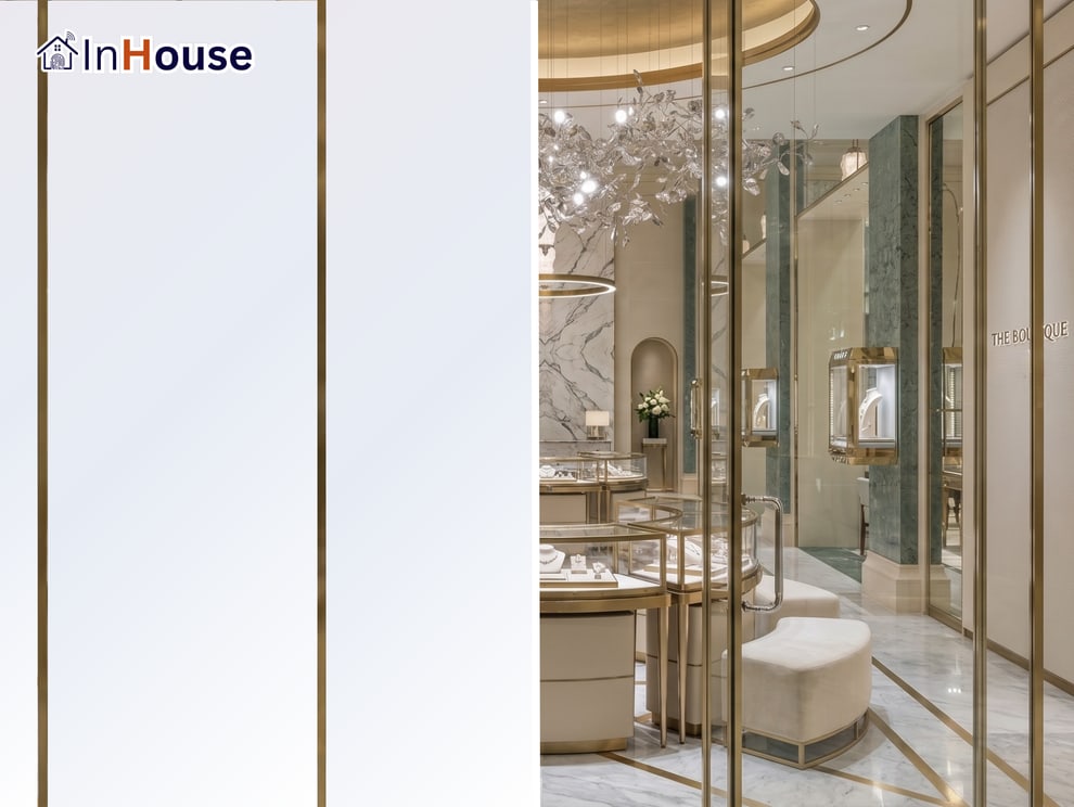 Luxury Showroom Jewelry Boutique Watch Art Gallery ฟิล์มไฟฟ้า Smart Film กระจกฝ้าไฟฟ้า Smart Glass · InHouse