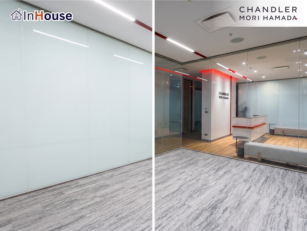 Office partition co-working ห้องประชุม · ฟิล์มไฟฟ้า Smart Film · กระจกฝ้าไฟฟ้า Smart Glass · Chandler Mori Hamada · InHouse