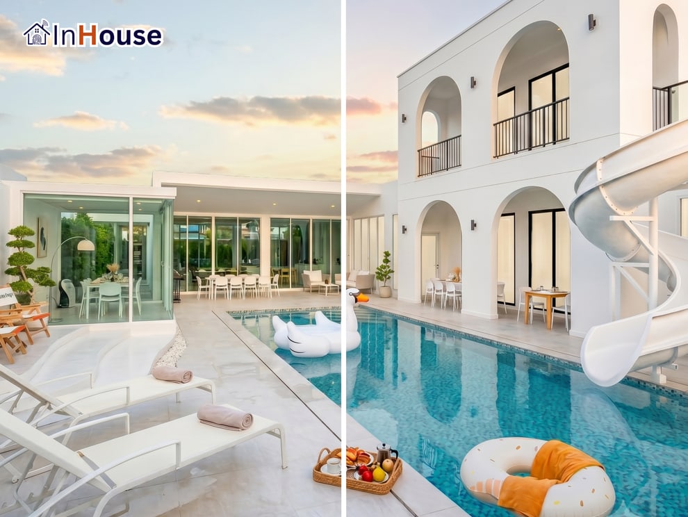 Pool Villa Cabana โรงแรม รีสอร์ท ฟิล์มไฟฟ้า Smart Film กระจกฝ้าไฟฟ้า Smart Glass · InHouse