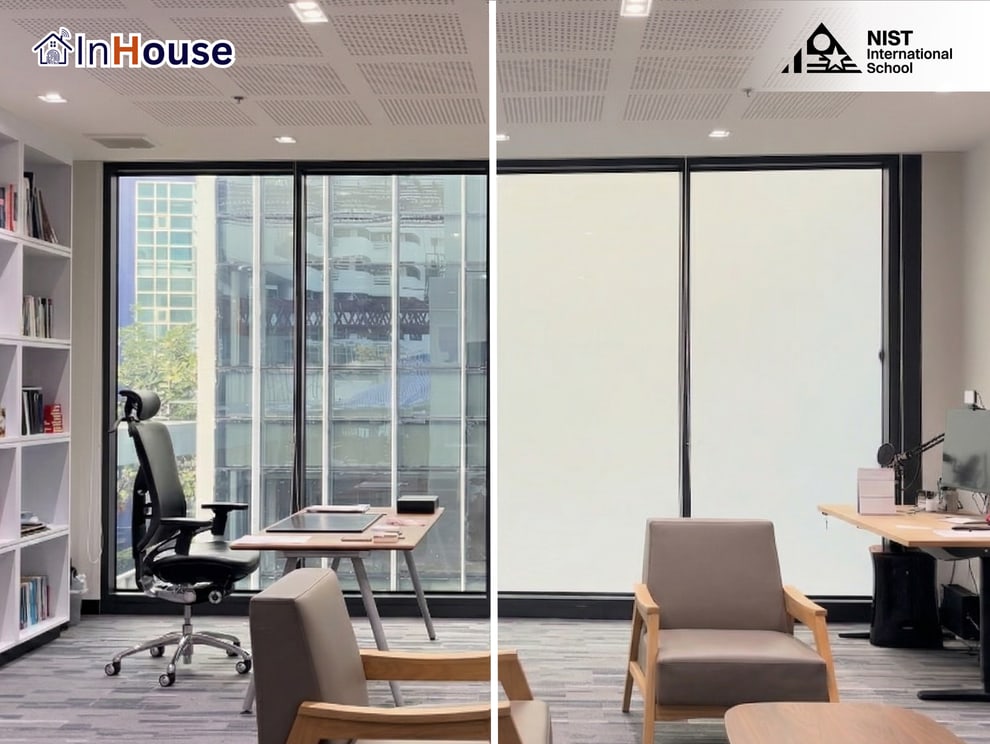 ห้อง ผอ. อธิการบดี Admin Office โรงเรียน มหาวิทยาลัย ฟิล์มไฟฟ้า Smart Film · NIST International School · InHouse