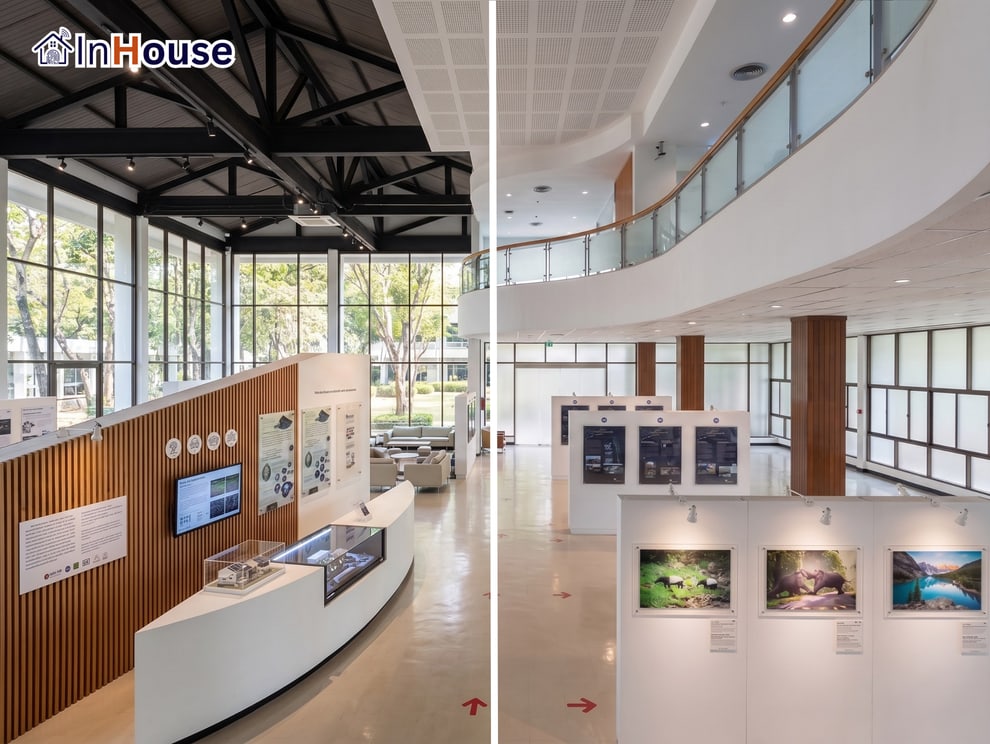 โถงนิทรรศการ Exhibition Hall มหาวิทยาลัย ฟิล์มไฟฟ้า Smart Film · InHouse