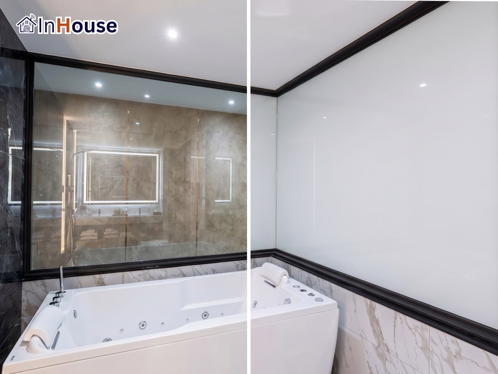 ห้องน้ำกระจก Sexy Bathroom บ้านพักอาศัย ติดตั้งฟิล์มไฟฟ้า Smart Film · Alicera Ville Pattaya · InHouse