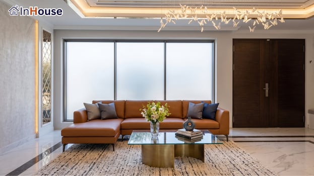 Opaque mode, the living room is private smart film The glass frosts while the living room stays airy — Khun Kang — Smart Film for the Dining and Living Rooms, Korat