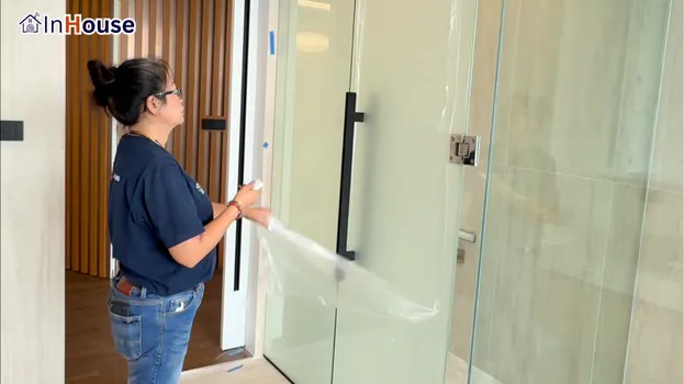 Opaque mode helps block the view smart film From both those outside and those inside — neither side can see the other — Khun Pink — The Waterford Park Condo Bathroom