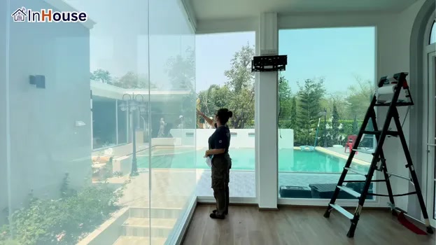 Smart solution · smart film · control the view as you wish by remote — Khun Rachanon Private Home Gym & Poolside Smart Glass
