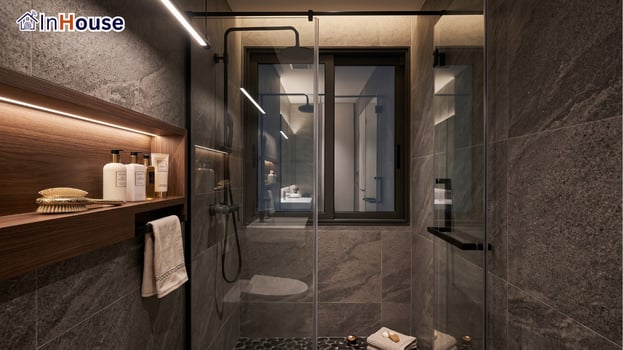 ห้องน้ำ · โหมดใส ฟิล์มไฟฟ้า เปิดใสเชื่อมแสงจากห้องแต่งตัว — บ้านเดี่ยวนนทบุรี – ฟิล์มไฟฟ้า หน้าต่างห้องแต่งตัวในห้องน้ำ