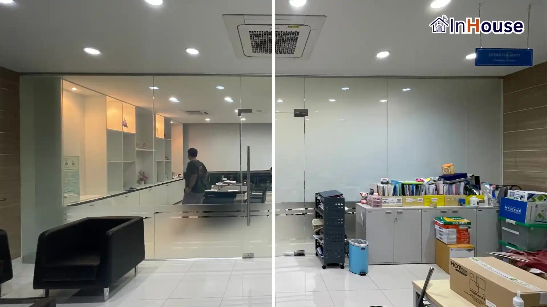 ผลงานติดตั้งฟิล์มไฟฟ้า Peerapat Tech – ห้องทำงานผู้บริหาร โดย InHouse Technology