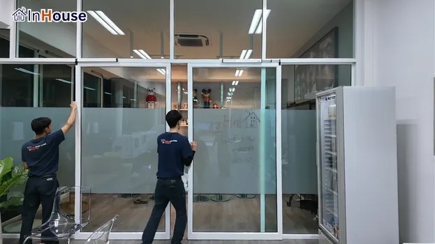 โหมดทึบ เปลี่ยนกระจกเป็น Whiteboard ฟิล์มไฟฟ้า กดทึบใช้กระจกเขียนปากกาไวท์บอร์ดระดมไอเดียได้ — โรงสี ธนกรรวมผล – ห้องรับรองทูอินวันเป็นได้ทั้งไวท์บอร์ดและกระจกพรางตา